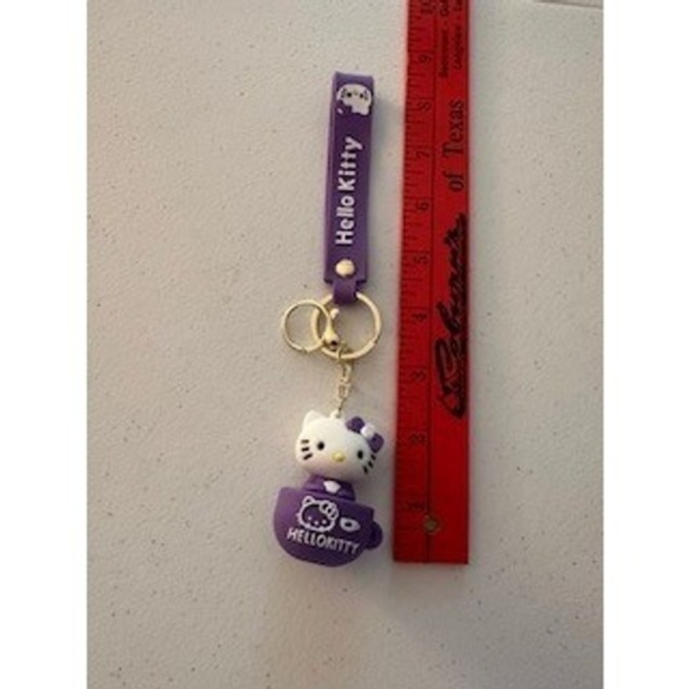 Hello Kitty Sanrio Purple Teacup 3D Keychain Wristlet Bag Charm Gold Hardware